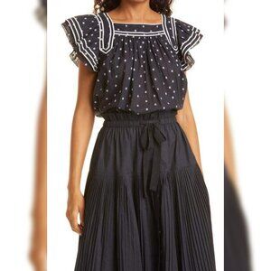 Ulla Johnson Alice Top Eclipse Dot S 4 Women's Flutter Sleeve Blouse NEW 45659